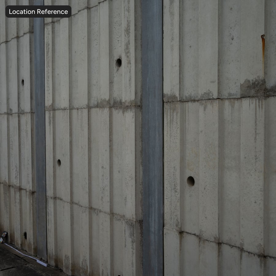 Ribbed Panel Form Concrete Wall Texture, White and Gray