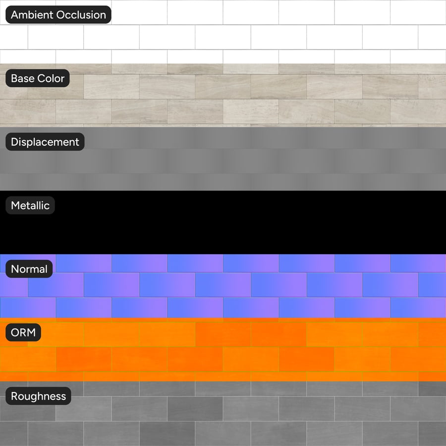 Weathered Travertine 3D Tile Texture, White