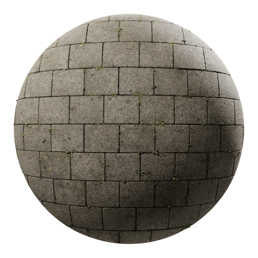 Pavimentazione quadrata vecchia e macchiata con texture di erbacce